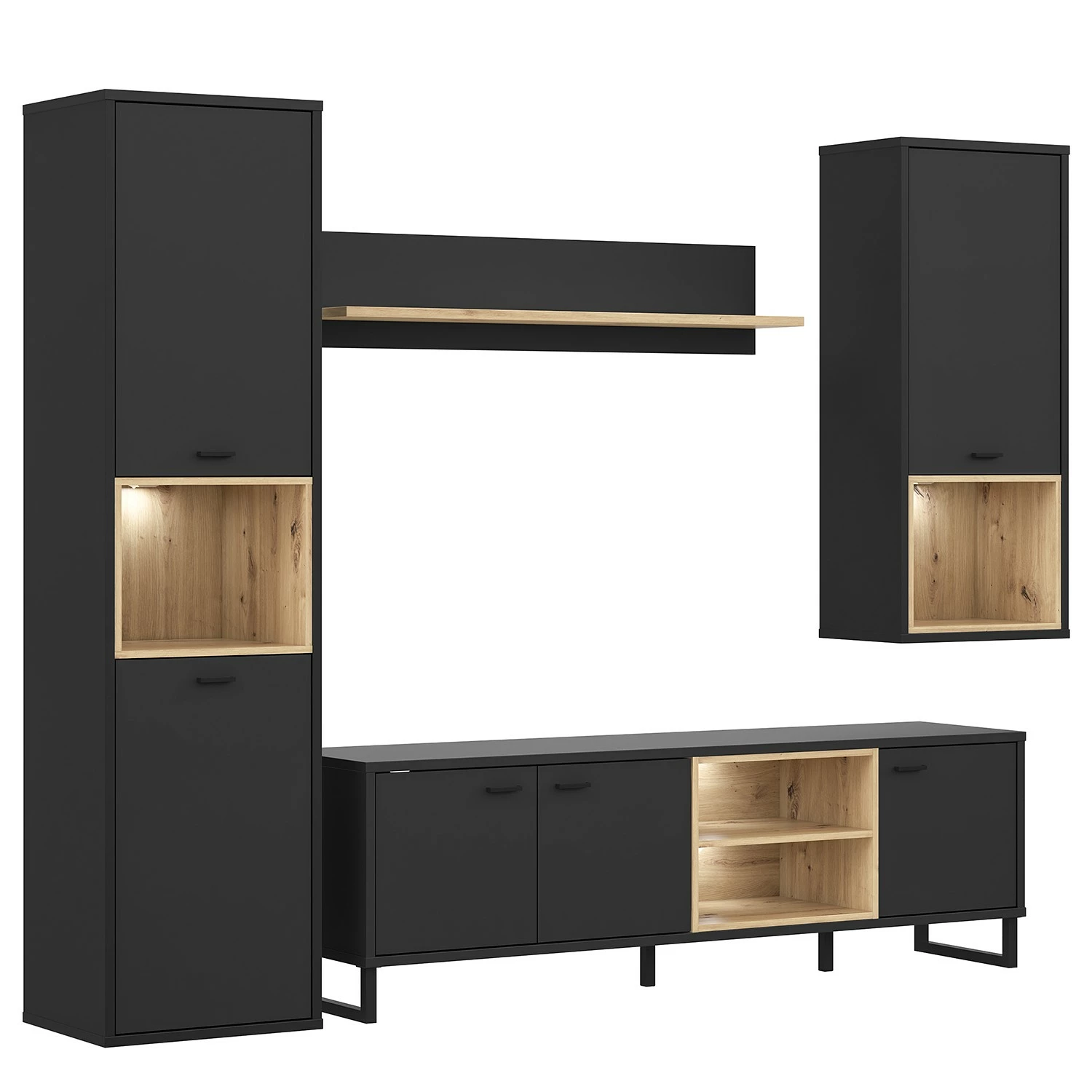 Loftscape Ensemble meubles TV Mazzo (4 éléments) - Noir / Imitation chêne artisan 9 Loftscape Ensemble meubles TV Mazzo (4 éléments) - Noir / Imitation chêne artisan – Image 7