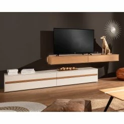 GWINNER Ensemble meubles TV Calea (2 éléments) - Avec éclairage inclus - Plaqué bois - Blanc mat / Chêne - Alignement à droite