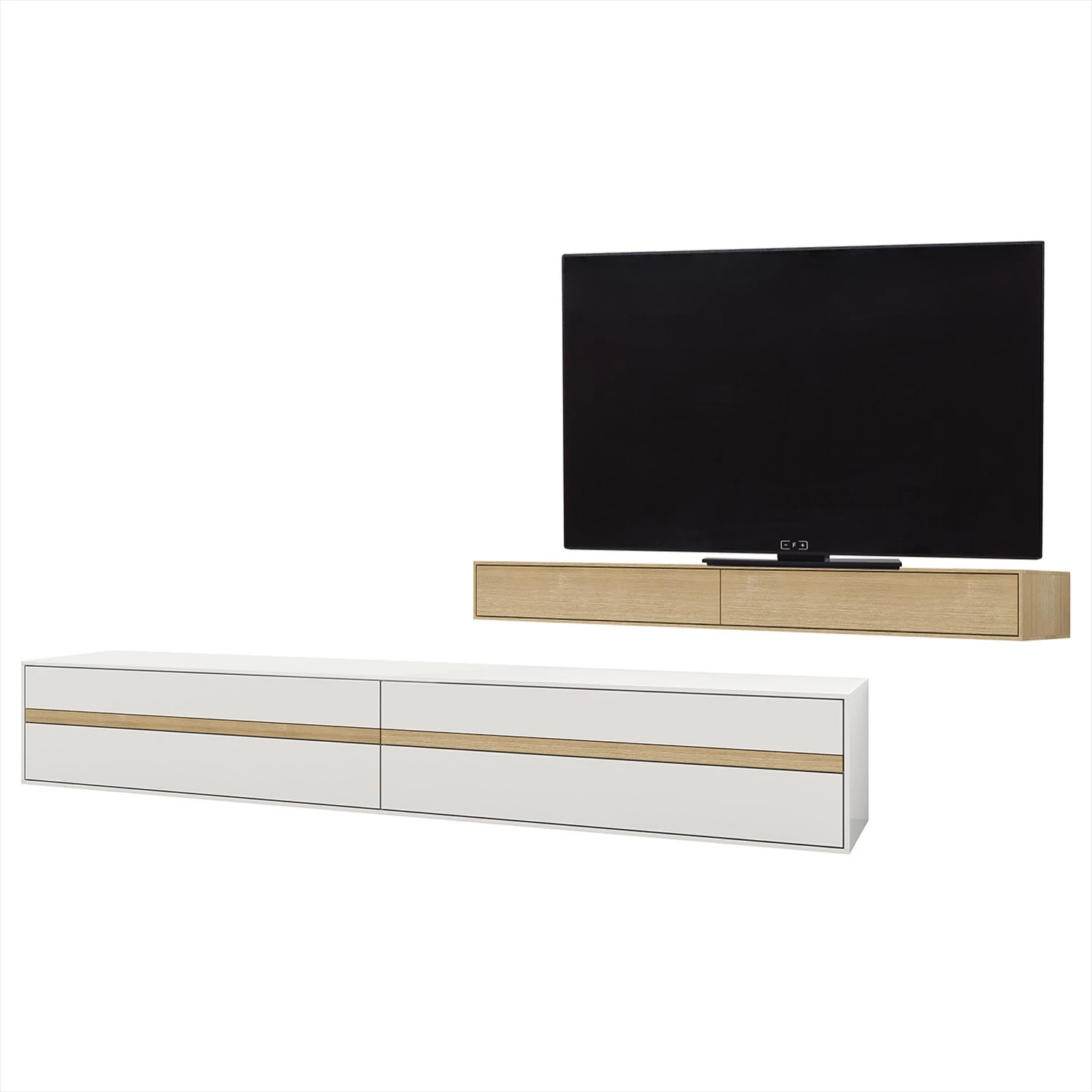 GWINNER Ensemble meubles TV Calea (2 éléments) - Avec éclairage inclus - Plaqué bois - Blanc mat / Chêne - Alignement à droite 7 GWINNER Ensemble meubles TV Calea (2 éléments) - Avec éclairage inclus - Plaqué bois - Blanc mat / Chêne - Alignement à droite – Image 5