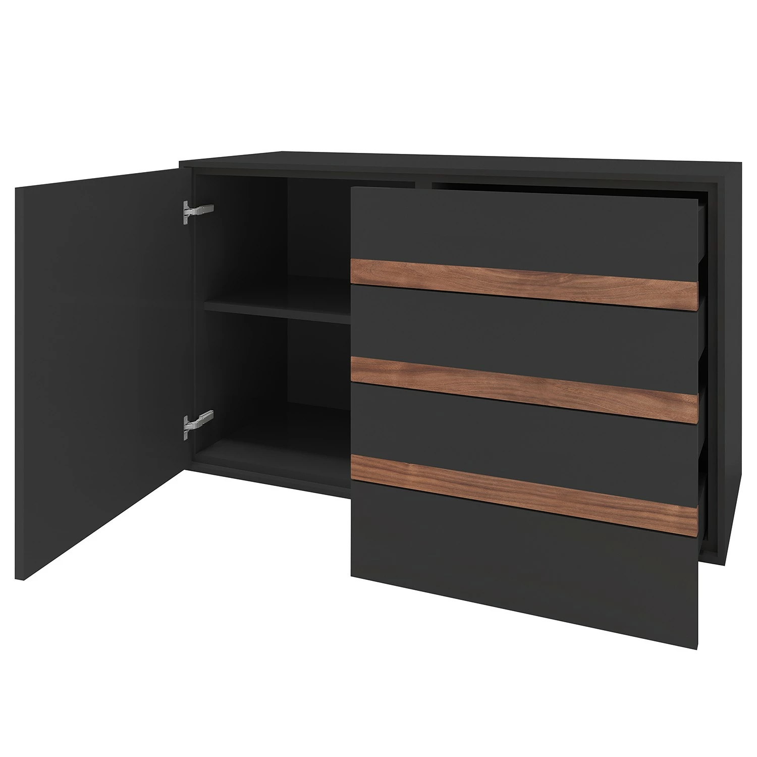 GWINNER Buffet Calea II - Plaqué bois - Anthracite mat / Noyer 4 GWINNER Buffet Calea II - Plaqué bois - Anthracite mat / Noyer – Image 2