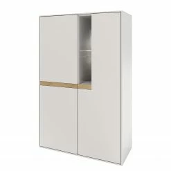 GWINNER Buffet haut Calea II - Blanc mat / Chêne - Avec éclairage
