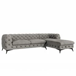 Jack & Alice Canapé d’angle Laviva I - Velours Ravi: Taupe - Largeur : 305 cm - Méridienne longue à droite (vue de face)