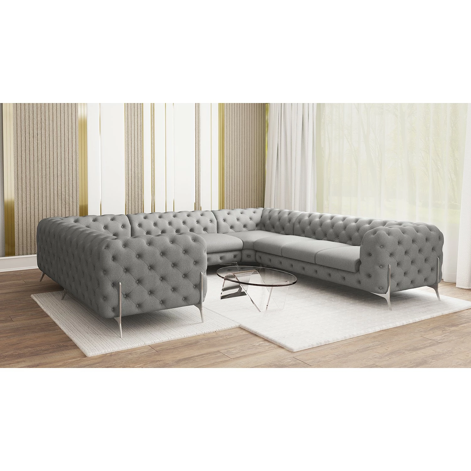 Jack & Alice Canapé panoramique Laviva II - Microfibre Enza: Gris - Alignement à gauche 4 Jack & Alice Canapé panoramique Laviva II - Microfibre Enza: Gris - Alignement à gauche – Image 2