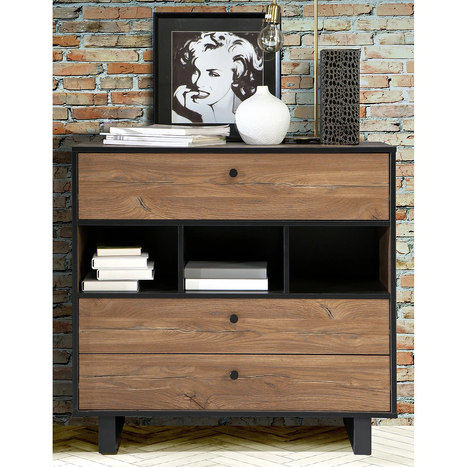 Red Living Commode Trylith - Imitation chêne rustique / Noir 4 Red Living Commode Trylith - Imitation chêne rustique / Noir – Image 2