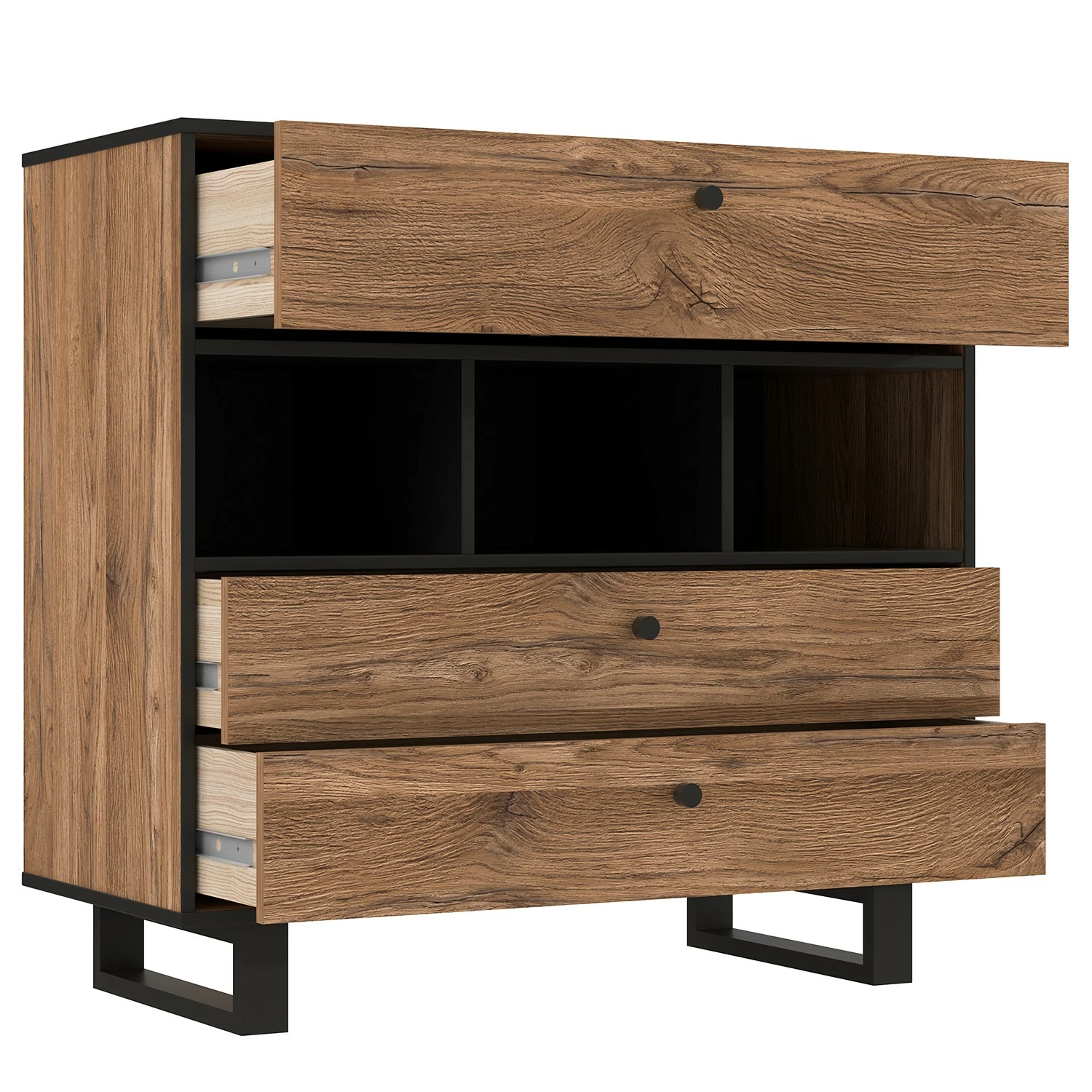 Red Living Commode Trylith - Imitation chêne rustique / Noir 6 Red Living Commode Trylith - Imitation chêne rustique / Noir – Image 4