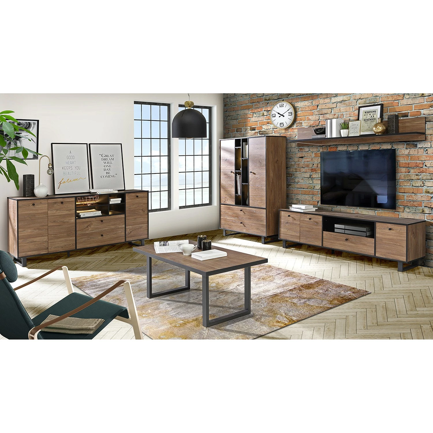 Red Living Meuble TV Trylith - Imitation chêne rustique / Noir 5 Red Living Meuble TV Trylith - Imitation chêne rustique / Noir – Image 3