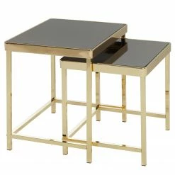 Red Living Tables gigognes Vilho (lot de 2) - Verre / Métal - Noir / Doré