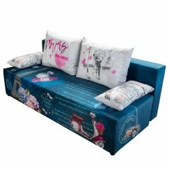 Mooved Canapé convertible Gabun - Tissage à plat - Bleu / Blanc - Suspension à ressorts ondulés