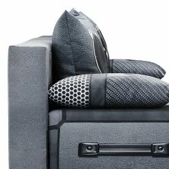 Mooved Canapé convertible Gabun - Tissage à plat - Bleu / Argenté - Suspension à ressorts ondulés -loftscape Boutique 1000296971 211018 10254002676 DETAILS P000000001000296971