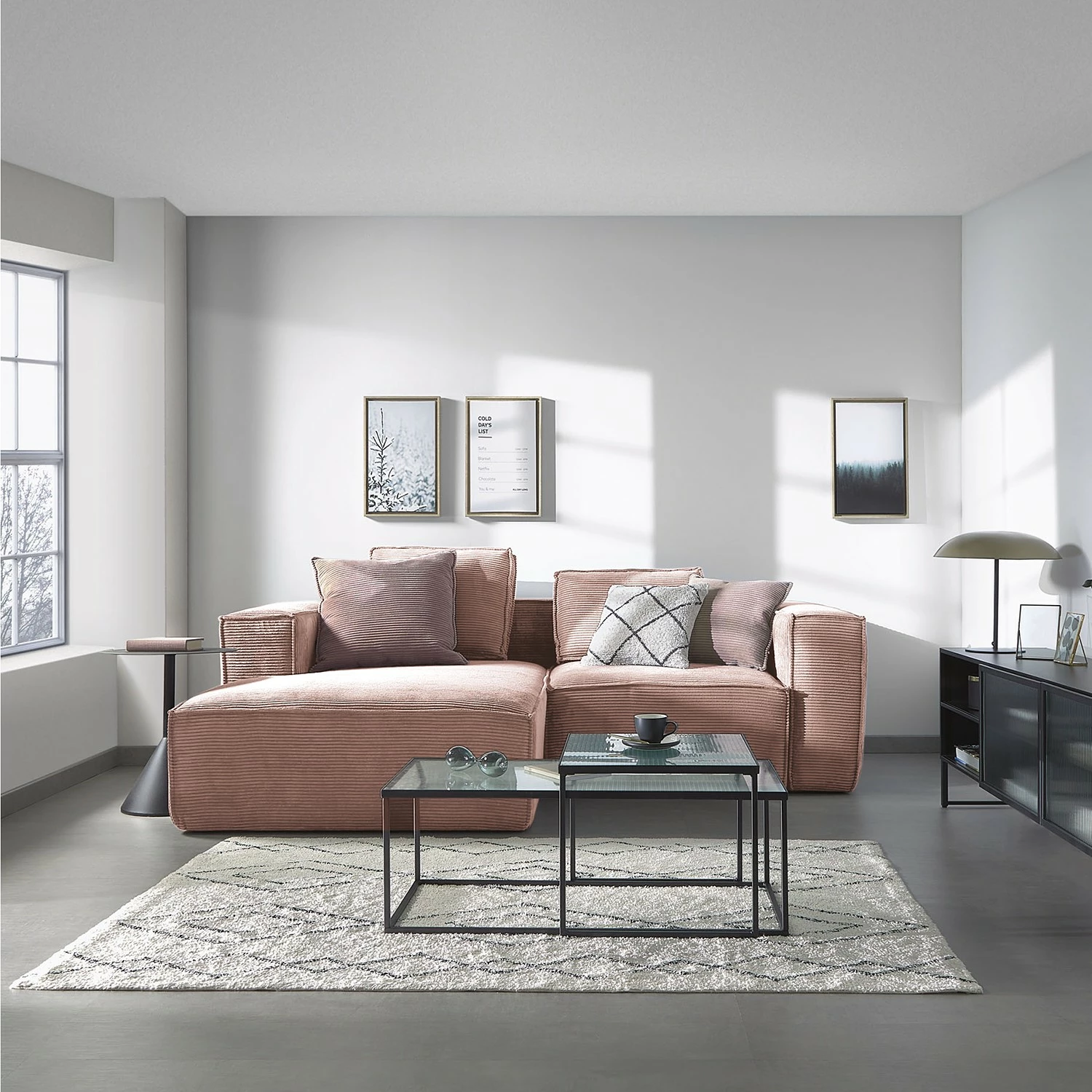 Loftscape Canapé d’angle Marzo - Velours côtelé Lole: Mauve - Méridienne courte à gauche (vue de face) 4 Loftscape Canapé d’angle Marzo - Velours côtelé Lole: Mauve - Méridienne courte à gauche (vue de face) – Image 2