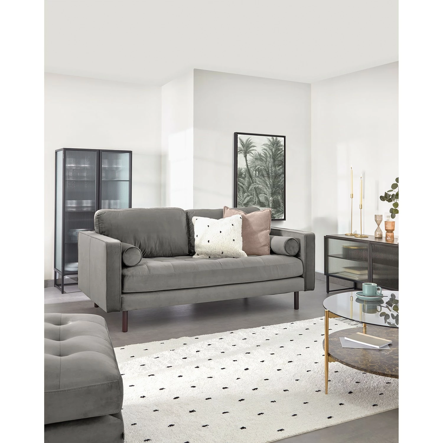 Loftscape Canapé d’angle Monza - Velours - Velours Juin: Gris - Largeur : 182 cm - Méridienne courte à gauche (vue de face) 5 Loftscape Canapé d’angle Monza - Velours - Velours Juin: Gris - Largeur : 182 cm - Méridienne courte à gauche (vue de face) – Image 3