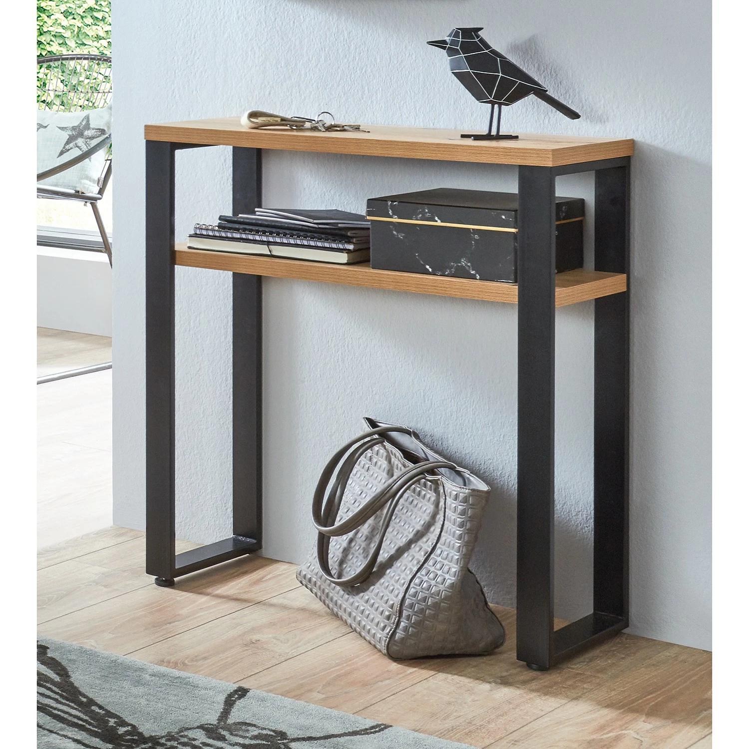 Red Living Console Salcha - Métal - Imitation chêne / Noir 4 Red Living Console Salcha - Métal - Imitation chêne / Noir – Image 2