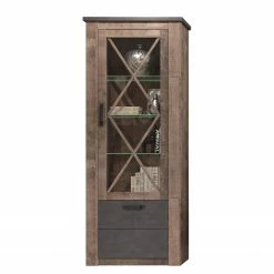 Trendteam Vitrine Georgia - Gris foncé / Imitation chêne rustique
