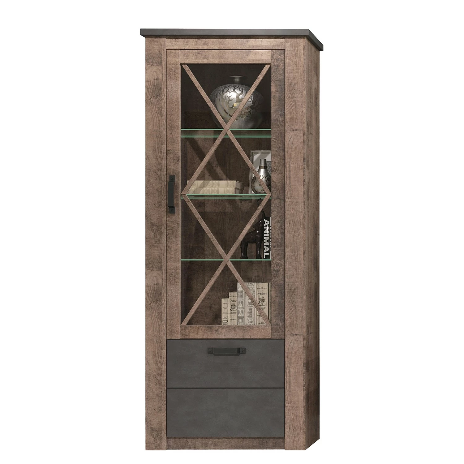 Trendteam Vitrine Georgia - Gris foncé / Imitation chêne rustique 3 Trendteam Vitrine Georgia - Gris foncé / Imitation chêne rustique