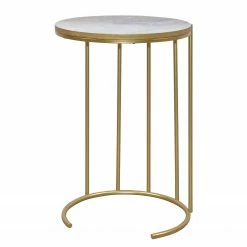 Loftscape Bout de canapé Endrup - Métal - Imitation marbre blanc / Doré