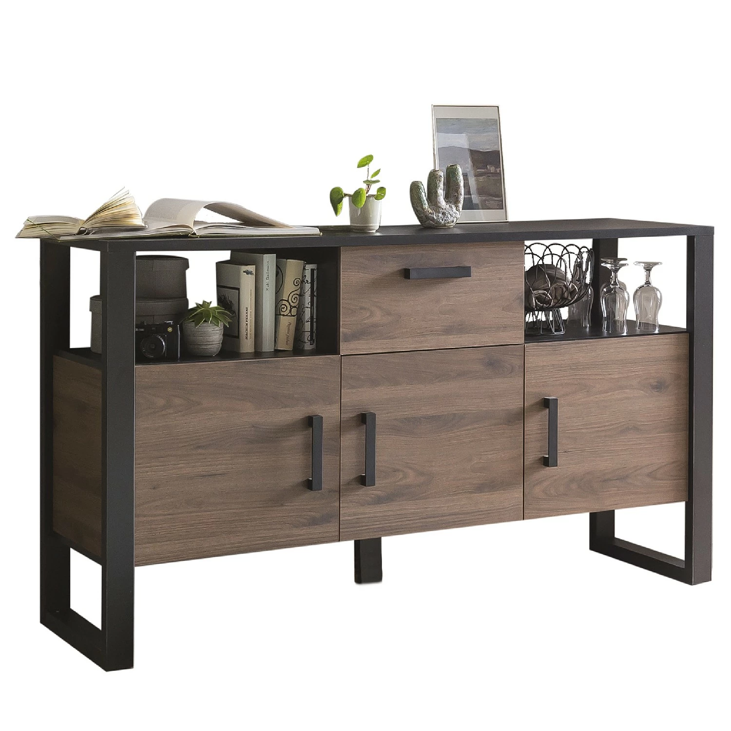 Red Living Buffet Norddal - Imitation noyer / Noir 10 Red Living Buffet Norddal - Imitation noyer / Noir – Image 8