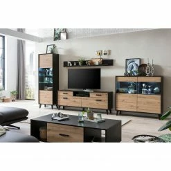 Norrwood Vitrine Argenteuil - Imitation chêne artisan / Noir - Hauteur : 199 cm -loftscape Boutique 1000304822 211118 07224600035 MOOD DETAILS P000000001000304822 mood