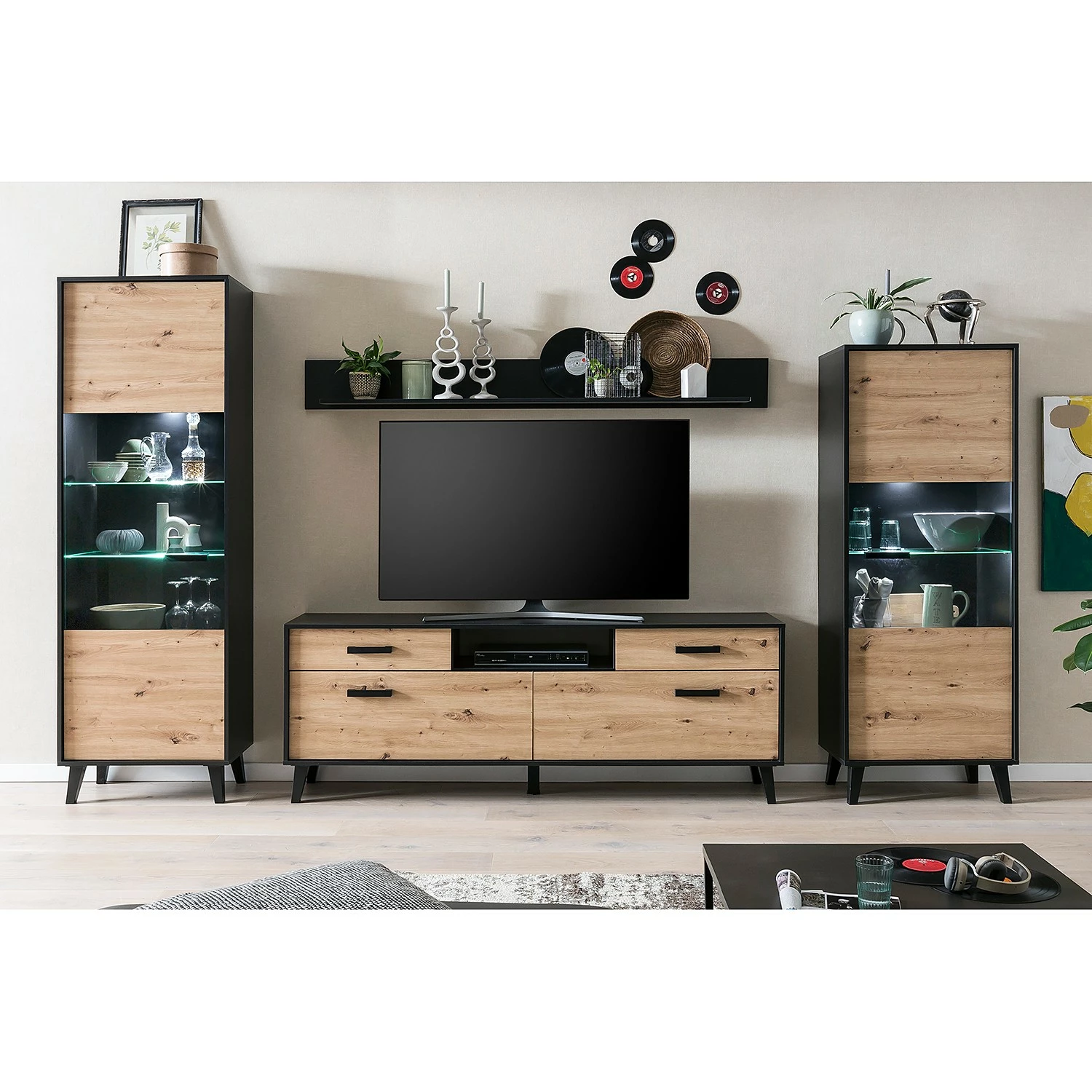 Norrwood Ensemble meubles TV Argenteuil I (4 él.) - Imitation chêne artisan / Noir 3 Norrwood Ensemble meubles TV Argenteuil I (4 él.) - Imitation chêne artisan / Noir