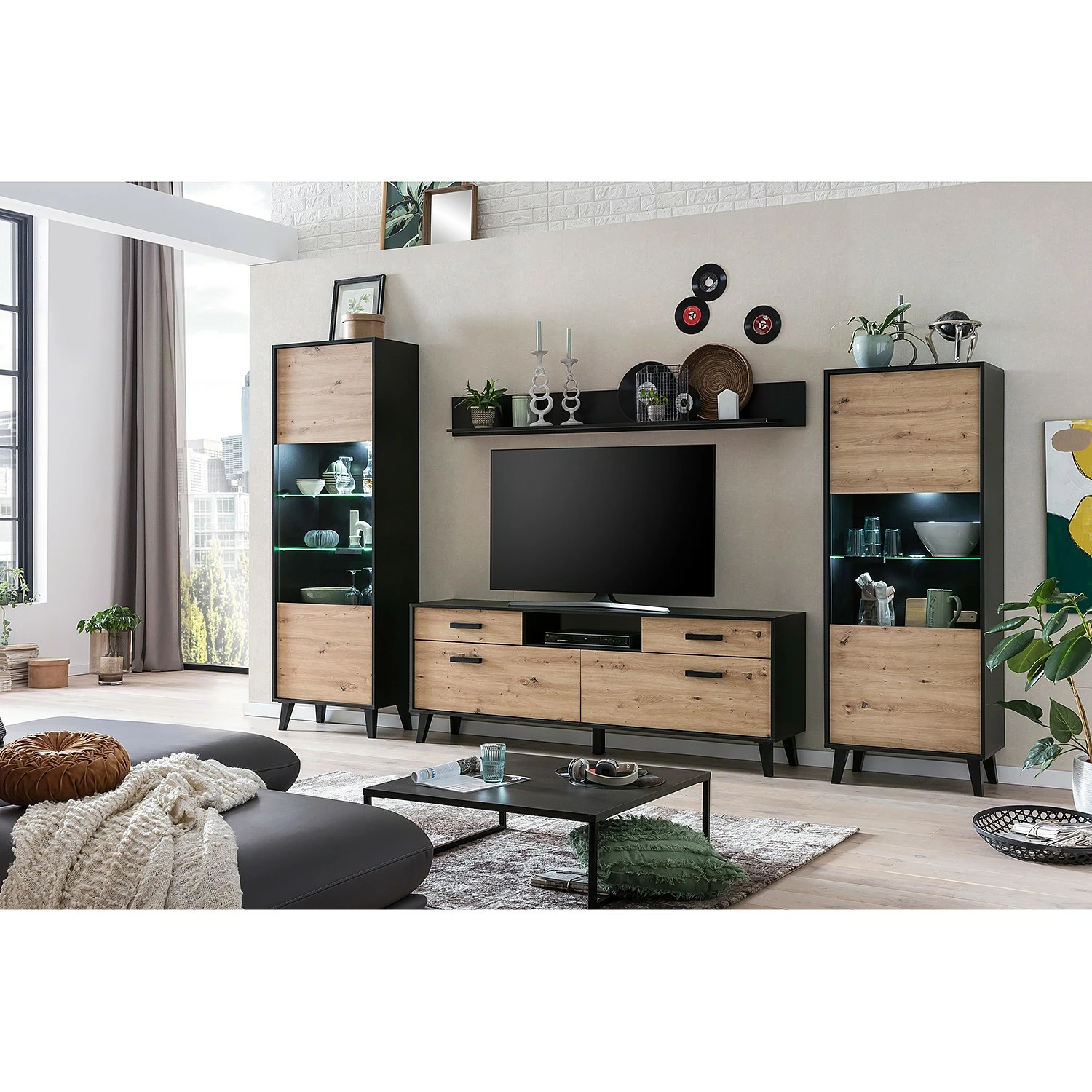 Norrwood Ensemble meubles TV Argenteuil I (4 él.) - Imitation chêne artisan / Noir 4 Norrwood Ensemble meubles TV Argenteuil I (4 él.) - Imitation chêne artisan / Noir – Image 2