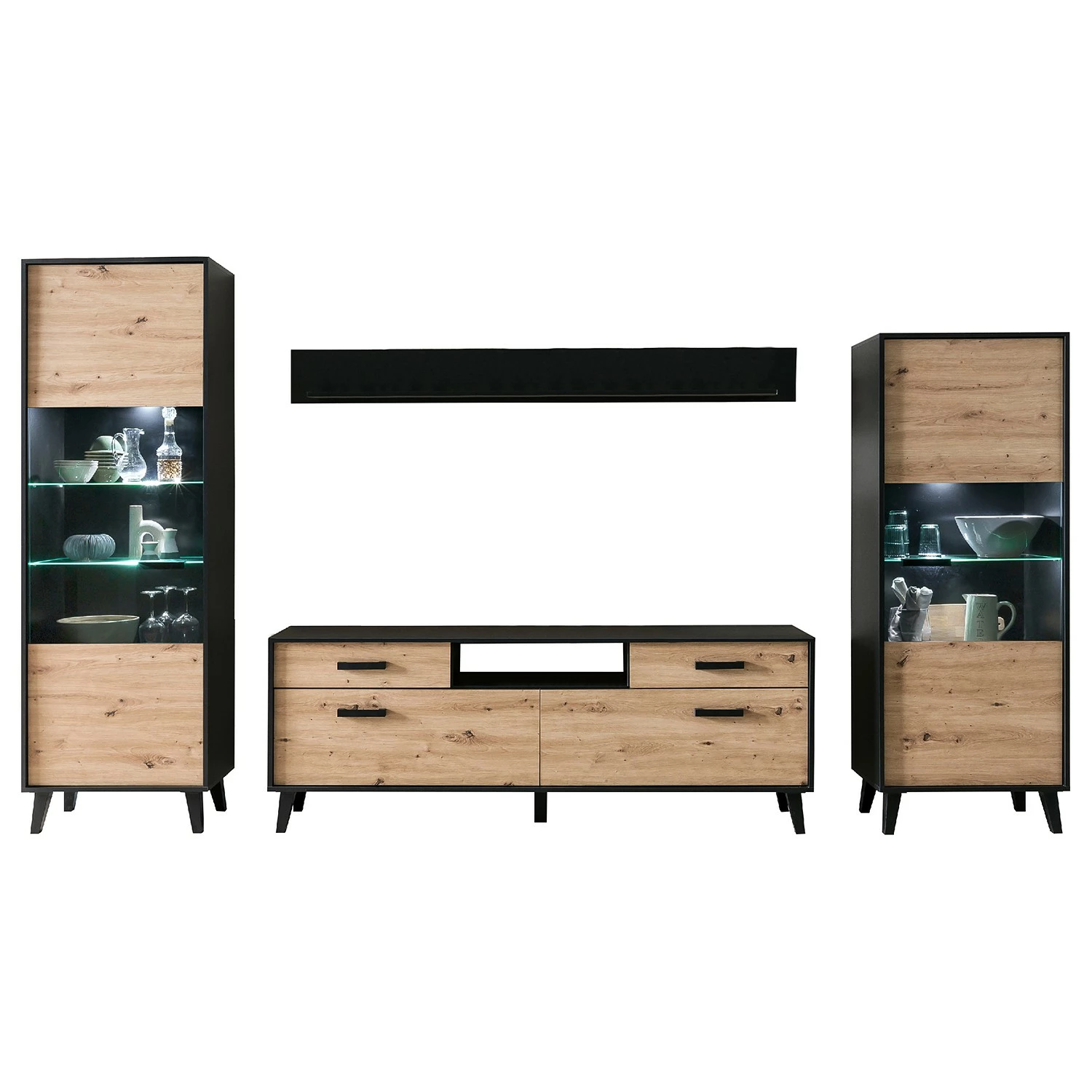 Norrwood Ensemble meubles TV Argenteuil I (4 él.) - Imitation chêne artisan / Noir 5 Norrwood Ensemble meubles TV Argenteuil I (4 él.) - Imitation chêne artisan / Noir – Image 3