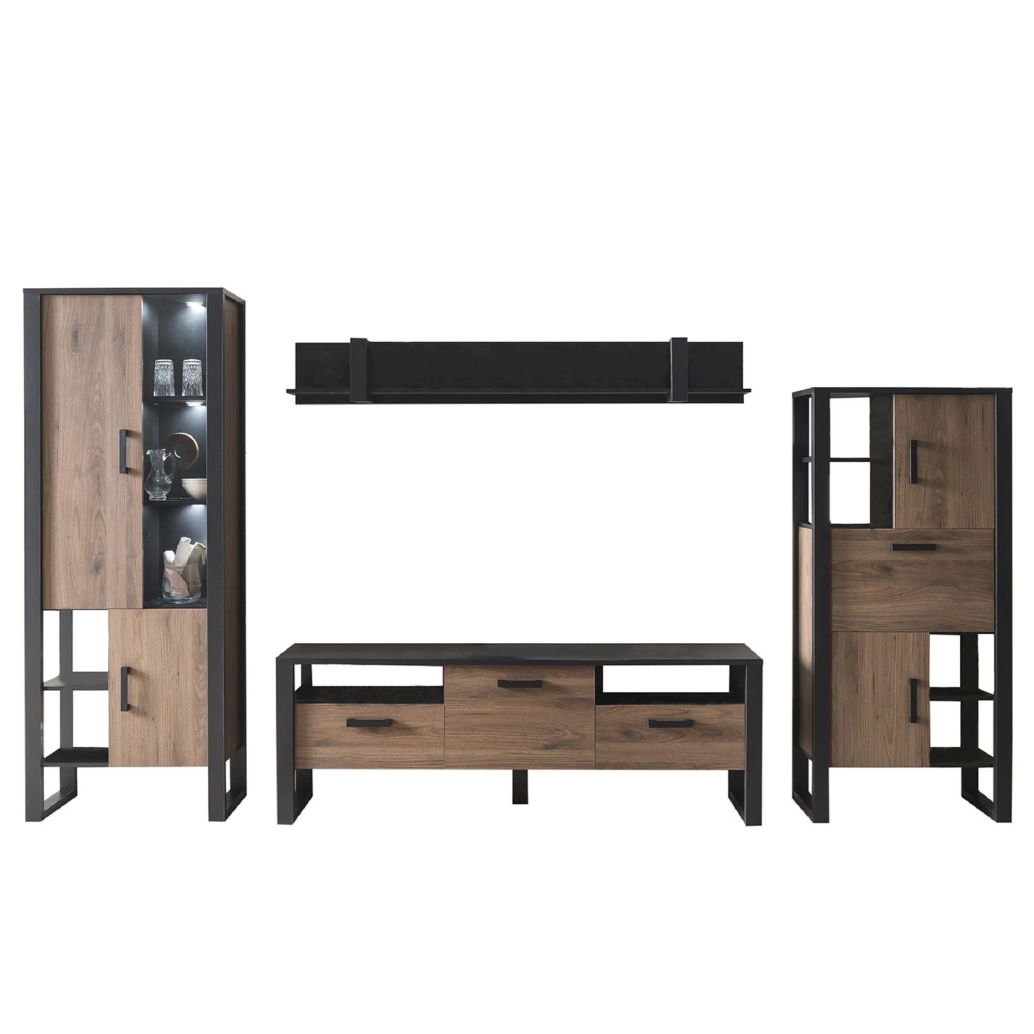 Red Living Ensemble meubles TV Norddal I (4 élém.) - Imitation noyer / Noir 7 Red Living Ensemble meubles TV Norddal I (4 élém.) - Imitation noyer / Noir – Image 5