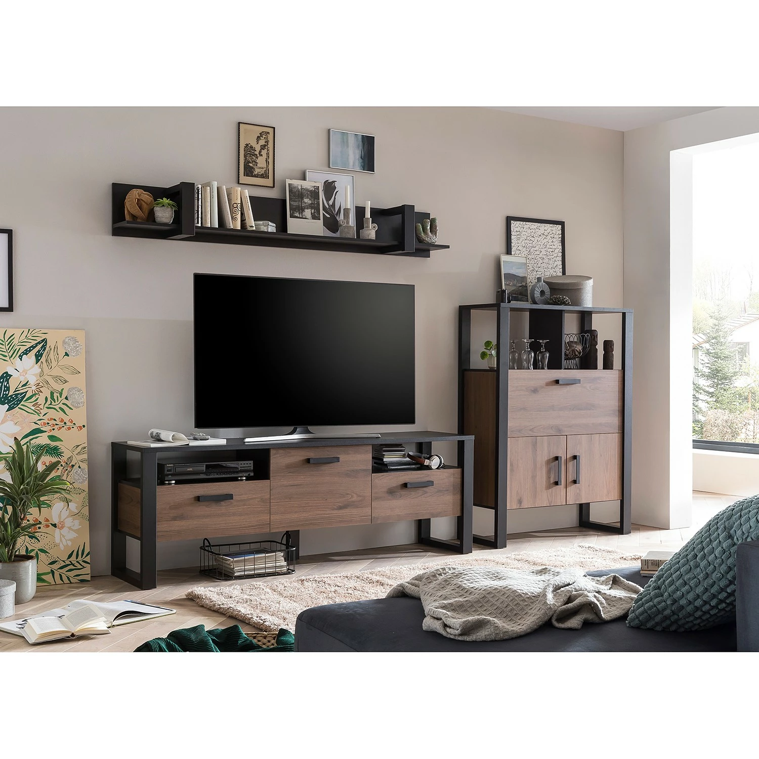 Red Living Ensemble meubles TV Norddal IV (3 élém.) - Imitation noyer / Noir 4 Red Living Ensemble meubles TV Norddal IV (3 élém.) - Imitation noyer / Noir – Image 2