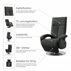 Loftscape Fauteuil relax Leesburg - Tissu Amra: Anthracite - Fonction relaxation - Sans aide au redressement - Réglage électrique : 2 moteurs avec câble -loftscape Boutique 1000313418 211217 13403500291 DETAILS P000000001000313418
