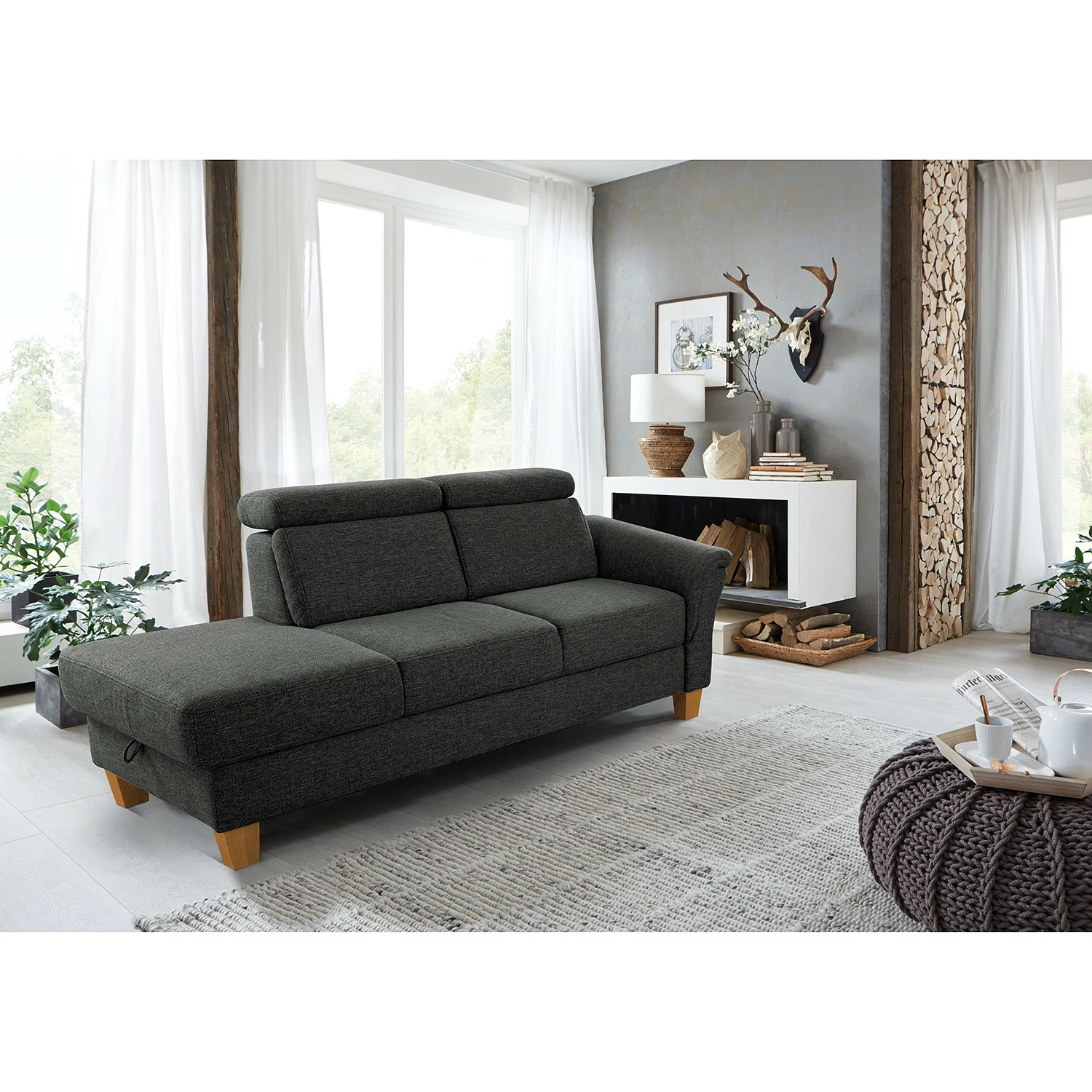 Fredriks Méridienne Eustis - Tissage à plat - Tissu Amra: Anthracite - Méridienne courte à droite (vue de face) 4 Fredriks Méridienne Eustis - Tissage à plat - Tissu Amra: Anthracite - Méridienne courte à droite (vue de face) – Image 2