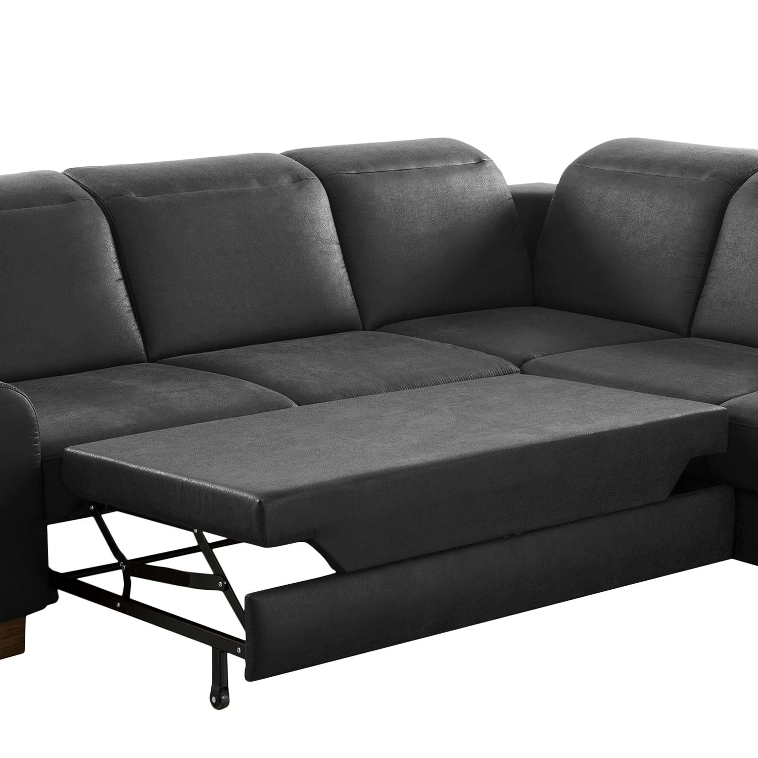 Fredriks Canapé d’angle Kikuu - Microfibre - Microfibre Taeko: Noir - Méridienne longue à droite (vue de face) - Avec fonction couchage 13 Fredriks Canapé d’angle Kikuu - Microfibre - Microfibre Taeko: Noir - Méridienne longue à droite (vue de face) - Avec fonction couchage – Image 11