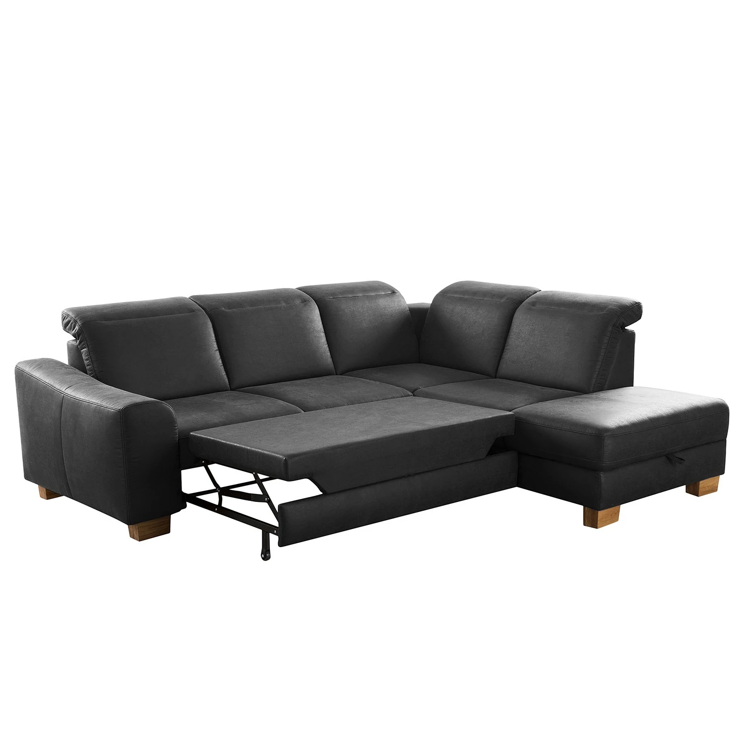 Fredriks Canapé d’angle Kikuu - Microfibre - Microfibre Taeko: Noir - Méridienne longue à droite (vue de face) - Avec fonction couchage 5 Fredriks Canapé d’angle Kikuu - Microfibre - Microfibre Taeko: Noir - Méridienne longue à droite (vue de face) - Avec fonction couchage – Image 3