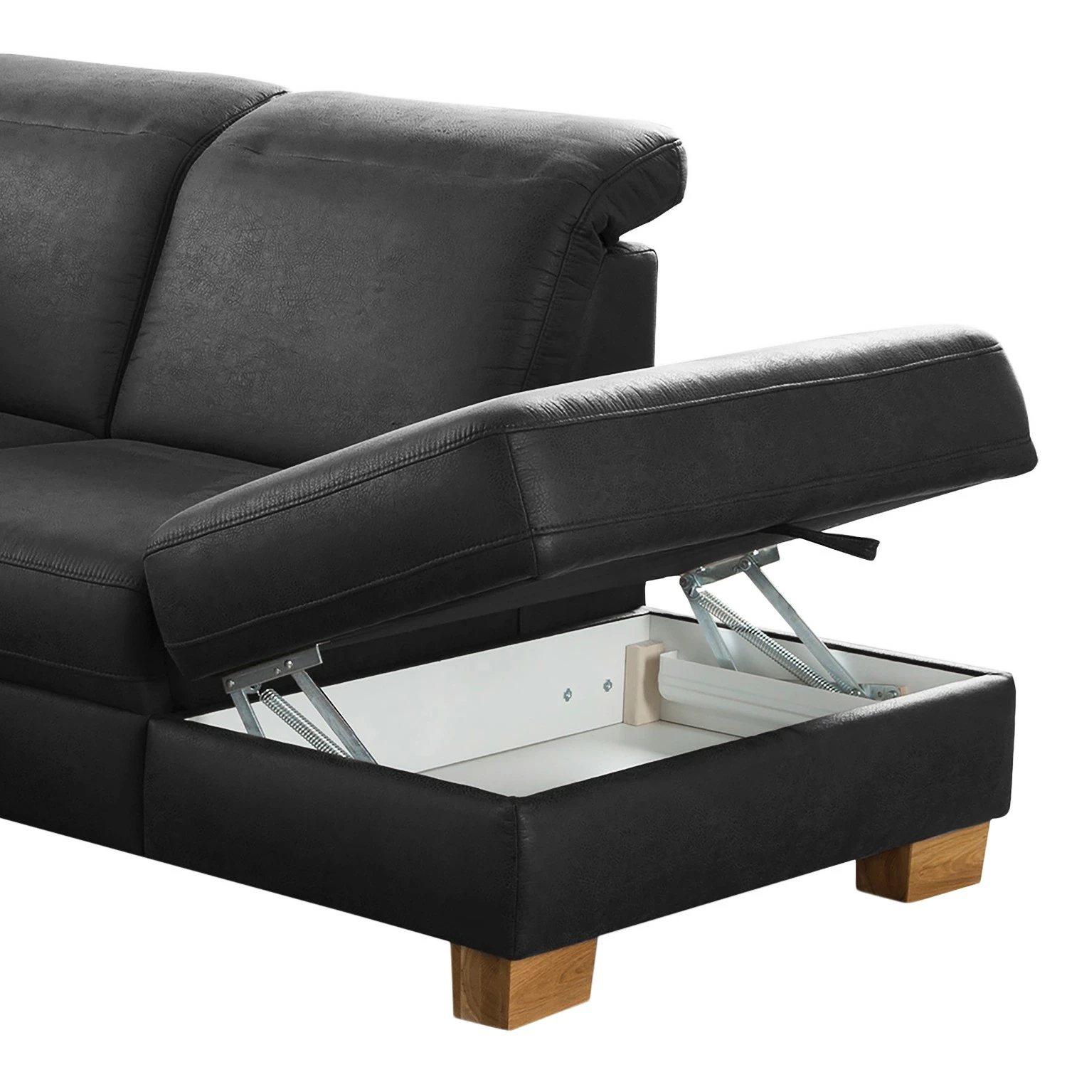 Fredriks Canapé d’angle Kikuu - Microfibre - Microfibre Taeko: Noir - Méridienne longue à droite (vue de face) - Avec fonction couchage 10 Fredriks Canapé d’angle Kikuu - Microfibre - Microfibre Taeko: Noir - Méridienne longue à droite (vue de face) - Avec fonction couchage – Image 8