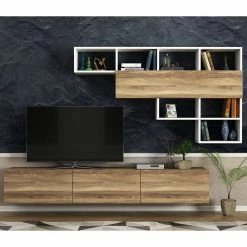 Loftscape Ensemble meubles TV Dovery (2 éléments) - Imitation noyer / Blanc