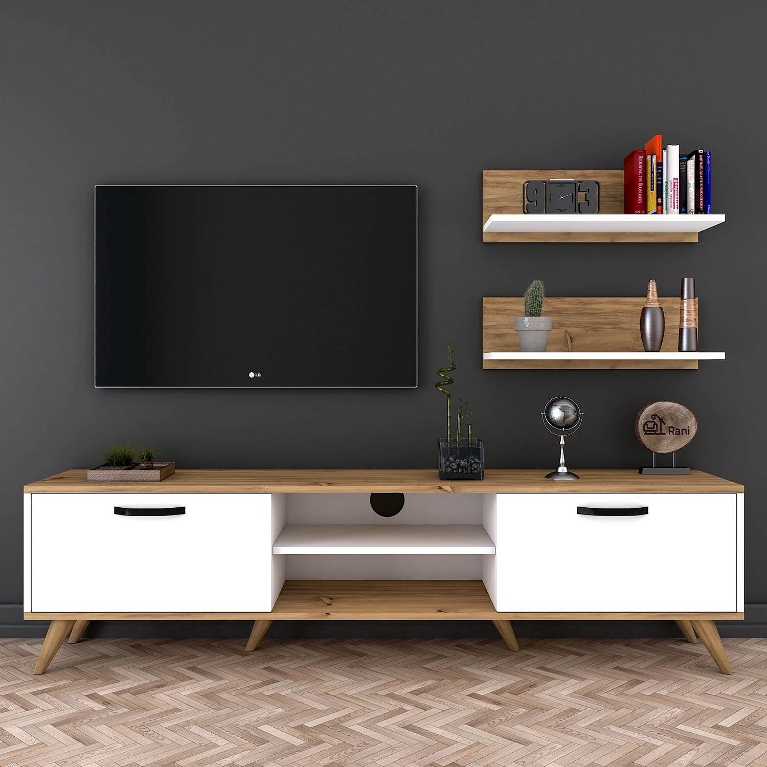 Ensemble meubles TV Rangun I (3 élém.) - Imitation chêne / Blanc 3 Ensemble meubles TV Rangun I (3 élém.) - Imitation chêne / Blanc