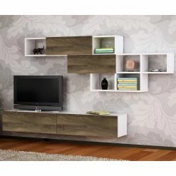 Loftscape Ensemble meubles TV Agency (2 éléments) - Blanc / Imitation noyer