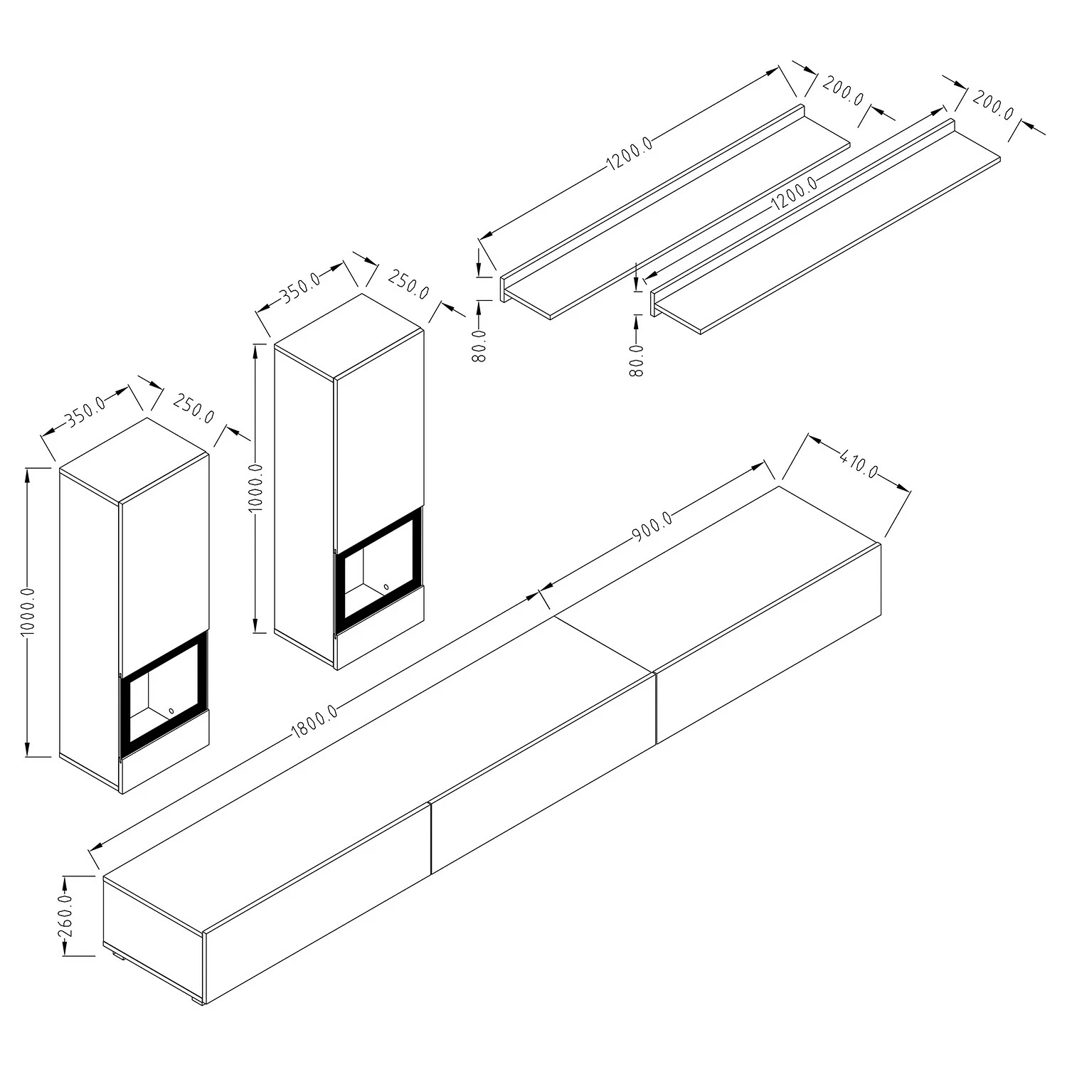 Loftscape Ensemble meubles TV Adschman (6 élém.) - Noir brillant / Noir mat 9 Loftscape Ensemble meubles TV Adschman (6 élém.) - Noir brillant / Noir mat – Image 7
