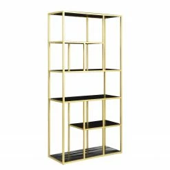 Jack & Alice Étagère Nooble I - Manguier massif / Métal - Manguier noir / Doré