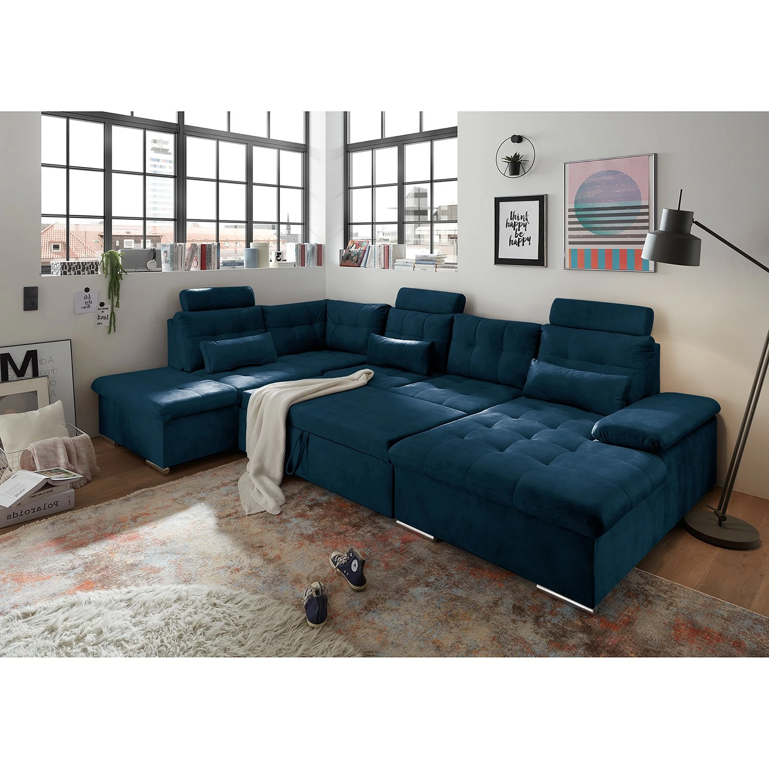 Fredriks Canapé panoramique Puntiro III - Microfibre Salvo: Bleu nuit - Méridienne courte à droite / longue à gauche (vue de face) - Avec fonction couchage 5 Fredriks Canapé panoramique Puntiro III - Microfibre Salvo: Bleu nuit - Méridienne courte à droite / longue à gauche (vue de face) - Avec fonction couchage – Image 3