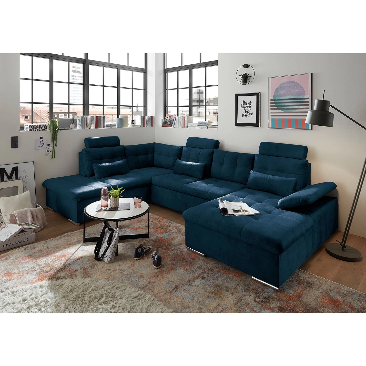 Fredriks Canapé panoramique Puntiro III - Microfibre Salvo: Bleu nuit - Méridienne courte à droite / longue à gauche (vue de face) - Avec fonction couchage 6 Fredriks Canapé panoramique Puntiro III - Microfibre Salvo: Bleu nuit - Méridienne courte à droite / longue à gauche (vue de face) - Avec fonction couchage – Image 4