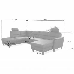 Loftscape Canapé panoramique Corvus - Microfibre Alais: Gris - Méridienne longue à gauche (vue de face) - Avec fonction couchage -loftscape Boutique 1000317108 220120 115528001363 SKETCH DETAILS P000000001000317108 sketch