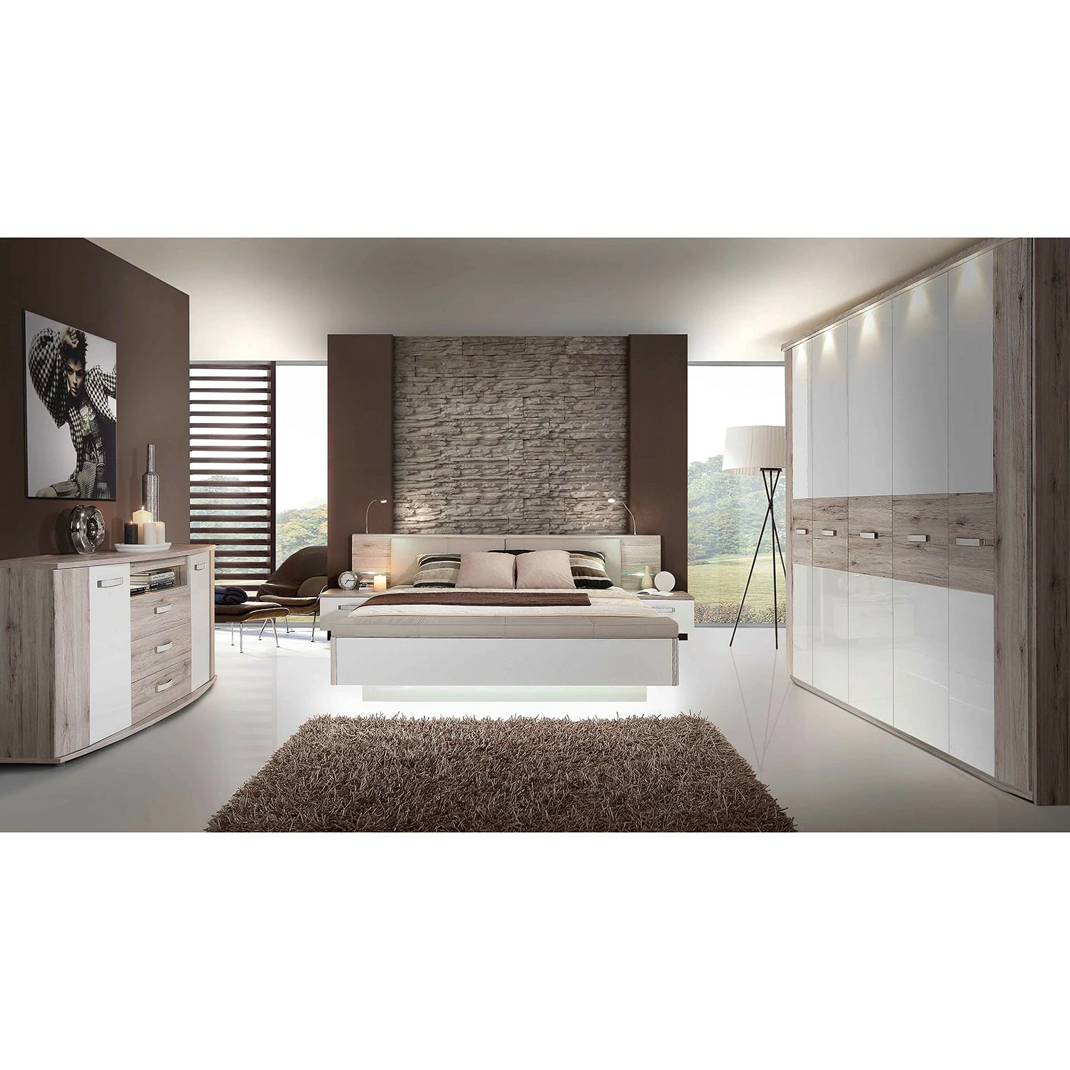 Loftscape Buffet Rubik - Imitation chêne de sable / Blanc brillant 4 Loftscape Buffet Rubik - Imitation chêne de sable / Blanc brillant – Image 2