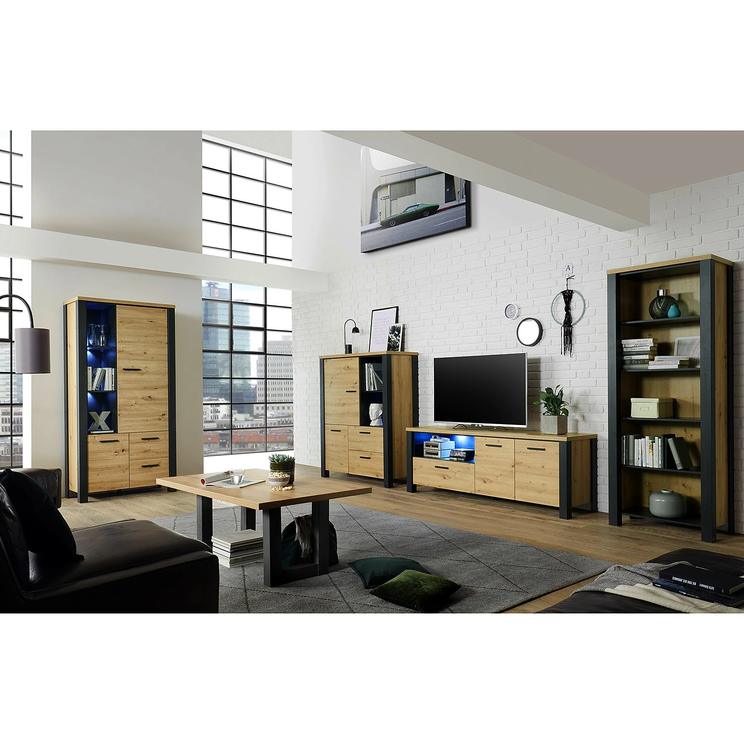 Red Living Étagère Zagora - Imitation chêne à nœuds / Noir 4 Red Living Étagère Zagora - Imitation chêne à nœuds / Noir – Image 2