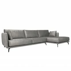 Norrwood Canapé d’angle Frederike - Microfibre Faria: Gris - Méridienne courte à droite (vue de face)