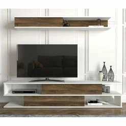 Loftscape Ensemble meubles TV Morioka - Blanc / Imitation noyer