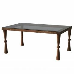 Ars Natura Table basse Donatella - Verre / Noyer massif - Noir fumé / Noyer clair