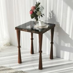 Ars Natura Bout de canapé Donatella - Verre / Noyer massif - Noir fumé / Noyer clair -loftscape Boutique 1000333706 220302 021 MOOD DETAILS P000000001000333706 mood