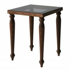 Ars Natura Bout de canapé Tating - Verre / Noyer massif - Noir fumé / Noyer