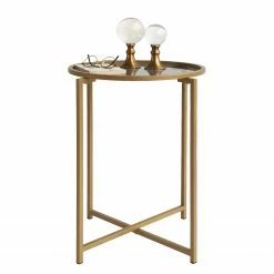 Loftscape Bout de canapé Guichen II - Verre / Métal - Noir fumé / Doré -loftscape Boutique 1000333711 220302 030 DETAILS P000000001000333711