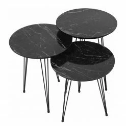 Loftscape Tables gigognes Soffy (lot de 3) - Métal - Imitation marbre noir / Noir