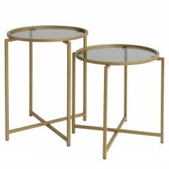Loftscape Tables gigognes Guichen III (lot de 2) - Verre / Métal - Noir fumé / Doré
