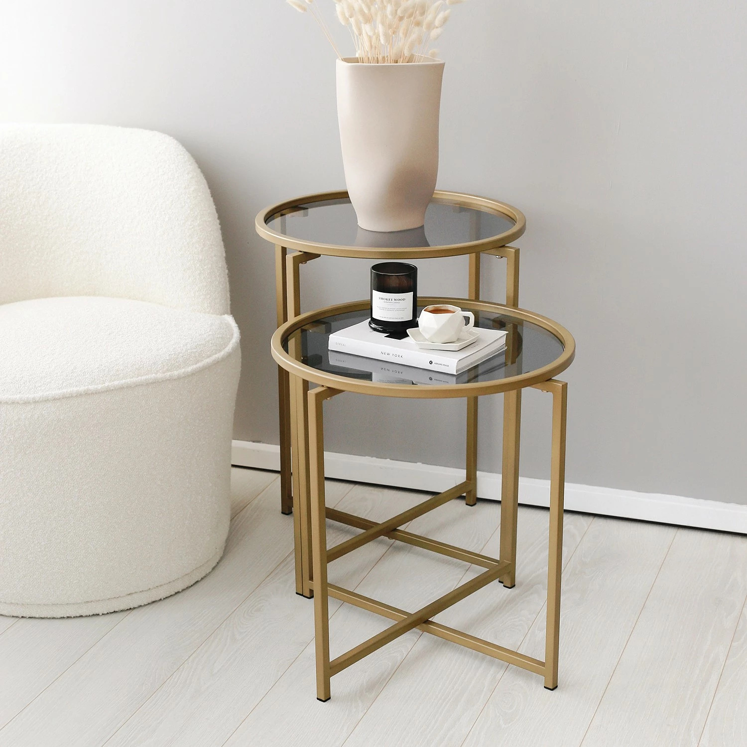 Loftscape Tables gigognes Guichen III (lot de 2) - Verre / Métal - Noir fumé / Doré 7 Loftscape Tables gigognes Guichen III (lot de 2) - Verre / Métal - Noir fumé / Doré – Image 5